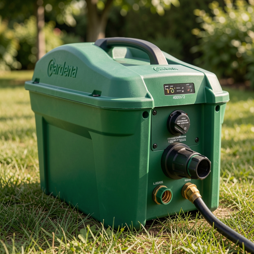 Gardena 4000/2 automatska baštenka pumpa za navodnjavanje u zelenim plastičnim kućištu sa priključcima za crevo